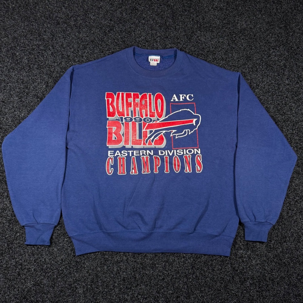 Vintage 1990 Buffalo Bills AFC Eastern Division Champions Sweatshirt XL Blue